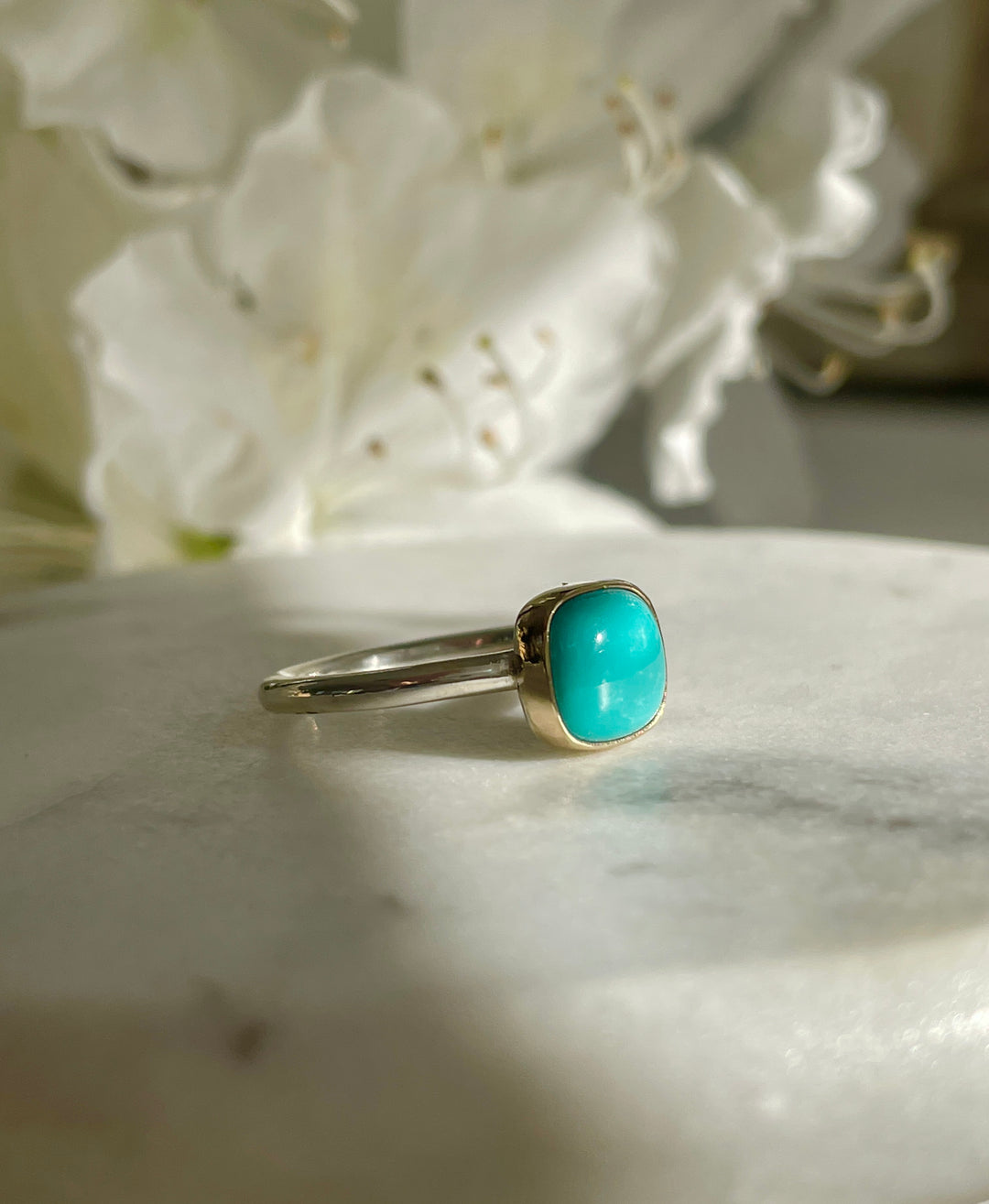 Squared Turquoise Mixed Metal Ring