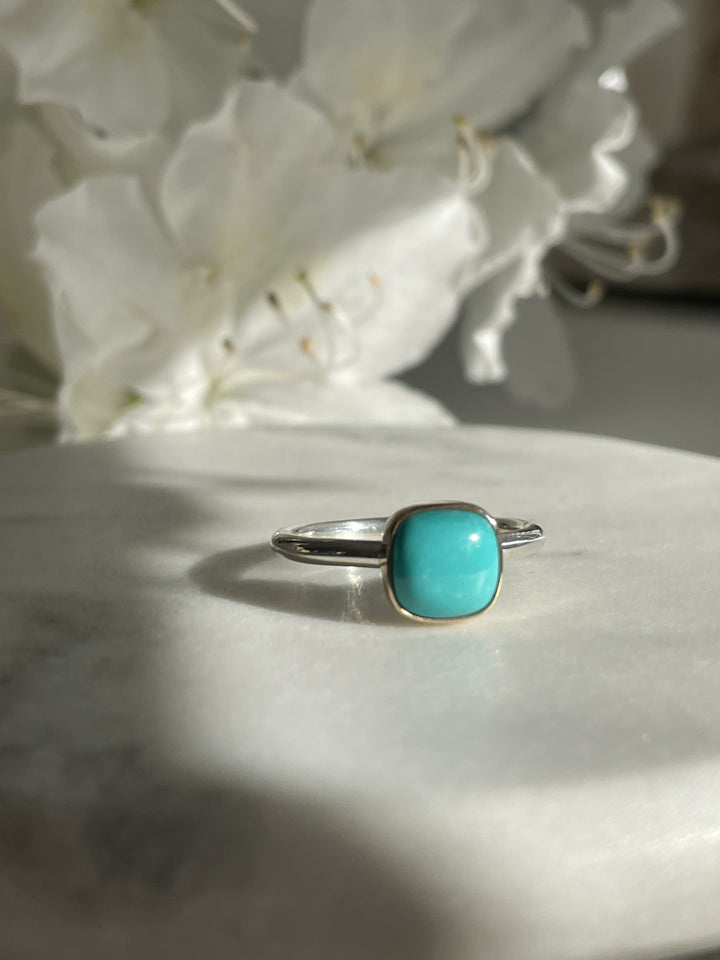 Squared Turquoise Mixed Metal Ring