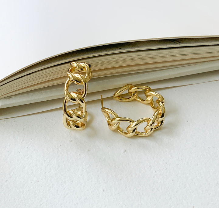 Wide Chain Hoop Earrings